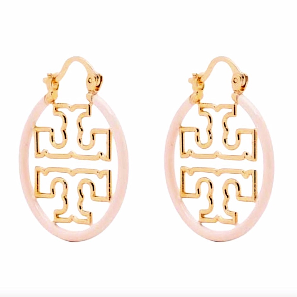 Tory Burch Gold  /pink  Miller Wire Small Hoop Earrings